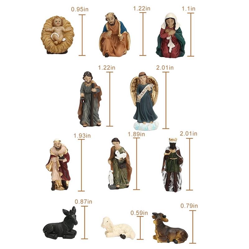 11pcs/set Statue Nativity Scene Set Christmas Crib Figurines Small Jesus Manger Miniatures Ornament Church Catholic Home Decors