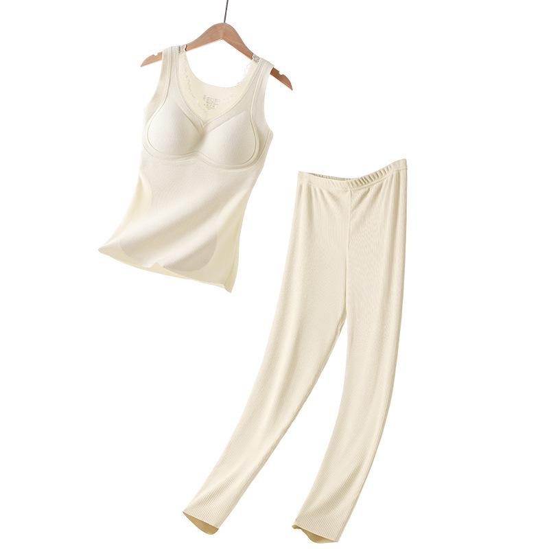 Lace Tila Cashmere Silk Vest: Brushed, Heat-Retaining Warm Fleece with Chest Pads for Women – Perfect for Autumn and Winter