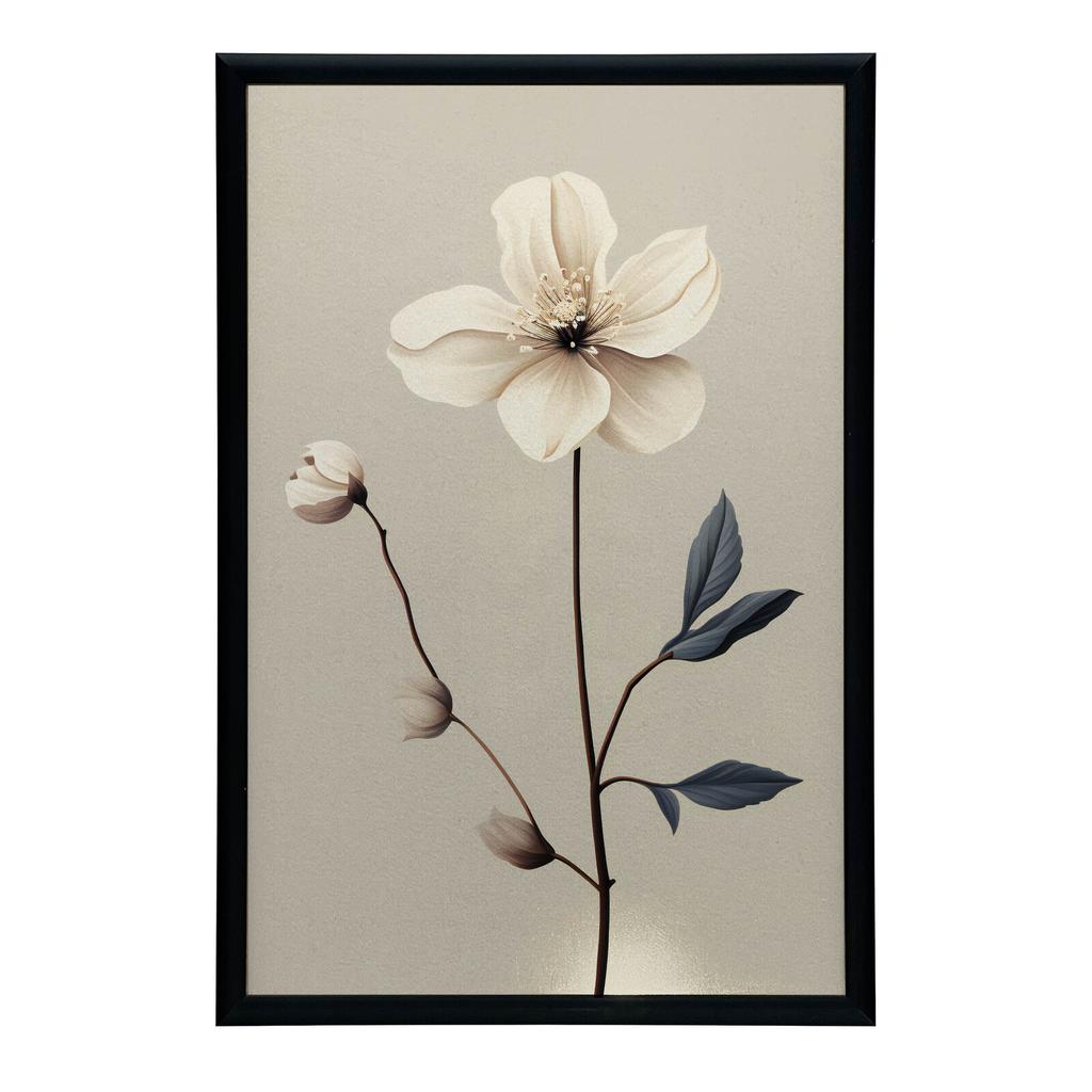 White Anemone - Minimalist Beauty White Anemone - Minimalist Beauty, 30X40 Cm, Dark Brown Wooden Frame, 230 Gsm Matte Paper