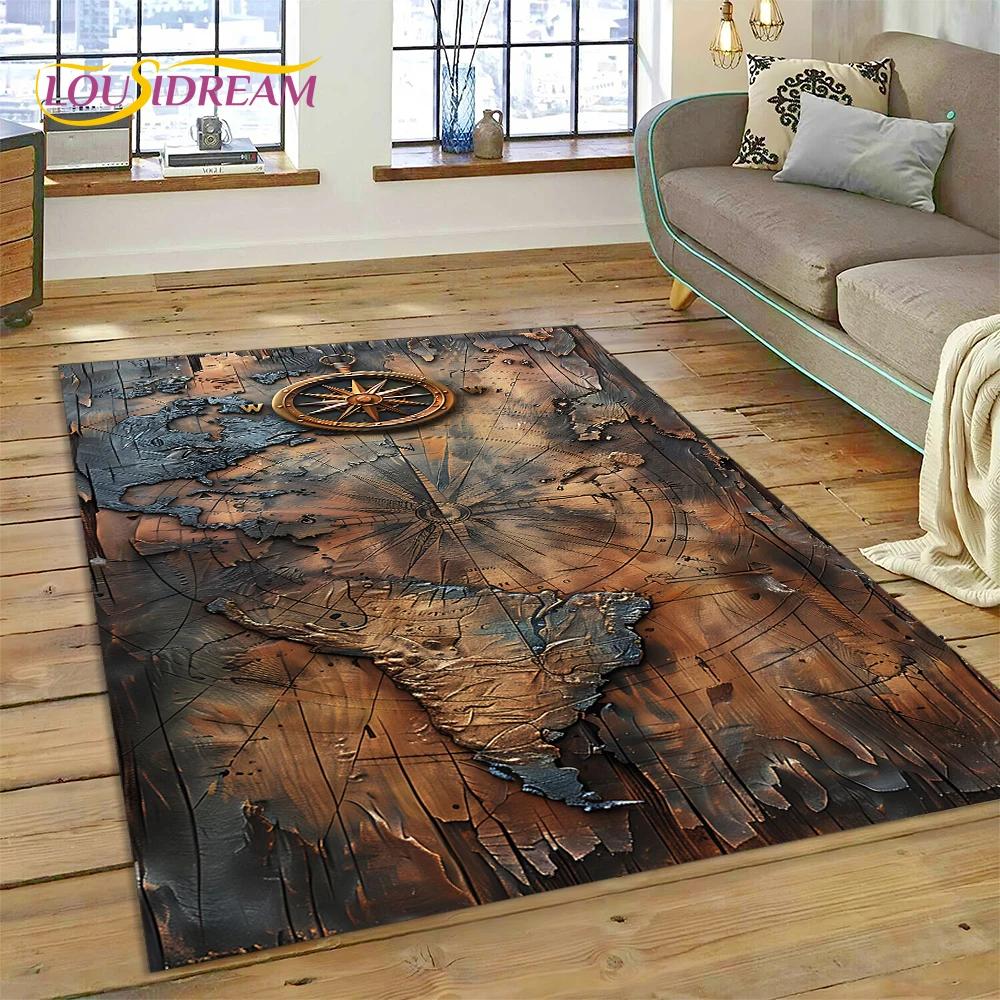 3D Древняя морская карта мира, компас, ковер, коврик для спальни, гостиной, дивана, украшение, детский игровой большой декоративный напольный коврик