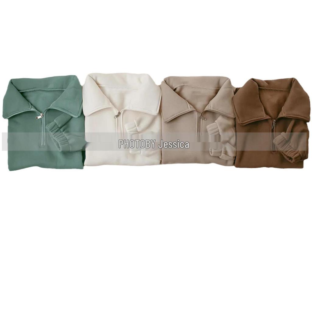 Зимний флисовый комплект в корейском стиле: Топ с высоким воротом на молнии до половины и джоггеры для мальчиков и девочек