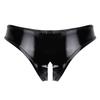 Adults Womens Open Crotch High Cut Thong Elastic Waistband Wet Look Patent Briefs Lingerie