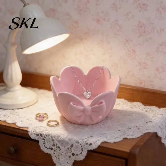 Delicate Jewelry Display 3D Printed Tray, Flower Bow Storage Bowl for Rings Earrings Decorative Necklaces, Desktop Organizer Vanity And Entryway