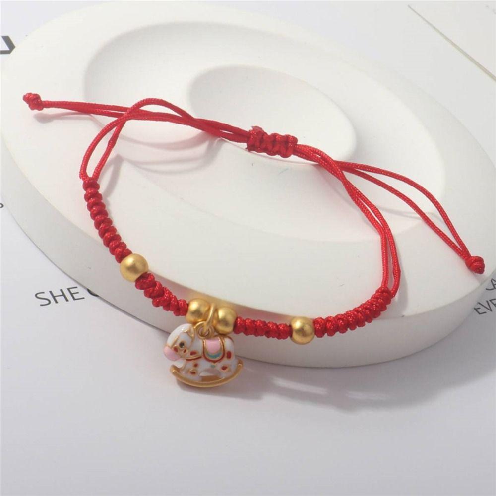 Fortune Lucky Pony Red Rope Chinese Style Red Rope Weave Bracelet Horse Pendant Bracelet  Gift