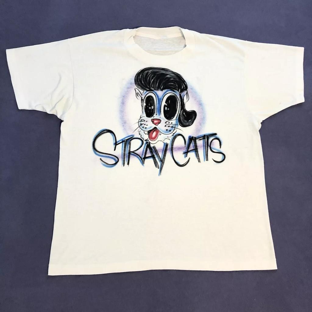 Stray Cats White T-Shirt Cotton Full Size Unisex S-5XL
