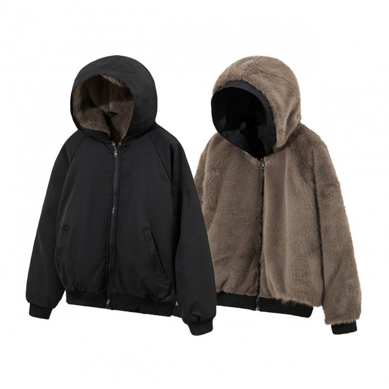 Unisex Reversible Hooded Cotton Puffer Jacket Winter Warm Thick Lined Dual-Side Wear Outerwear Men Women