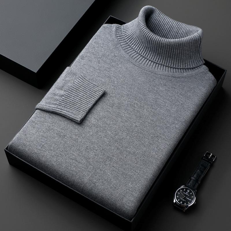 Winter Sweater Men's High Neck Solid Color Thick Loose Casual Versatile Knitted Sweater Men's Top