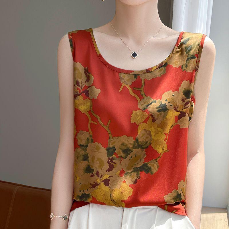 Женская атласная майка, новая свободная летняя безрукавка с круглым вырезом и принтом уксуса для костюма