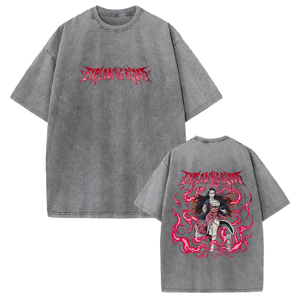 Мужская графическая футболка Nezuko Demon Slayer Одежда Аниме Короткий рукав Футболки Y2k Стирка Хлопок Свободная футболка