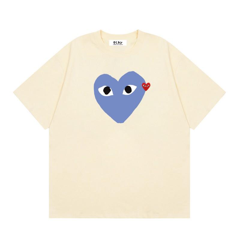 Cotton Short Sleeve T-Shirt With Heart Embroidery Couples Loose Fit Unisex Streetwear Tee