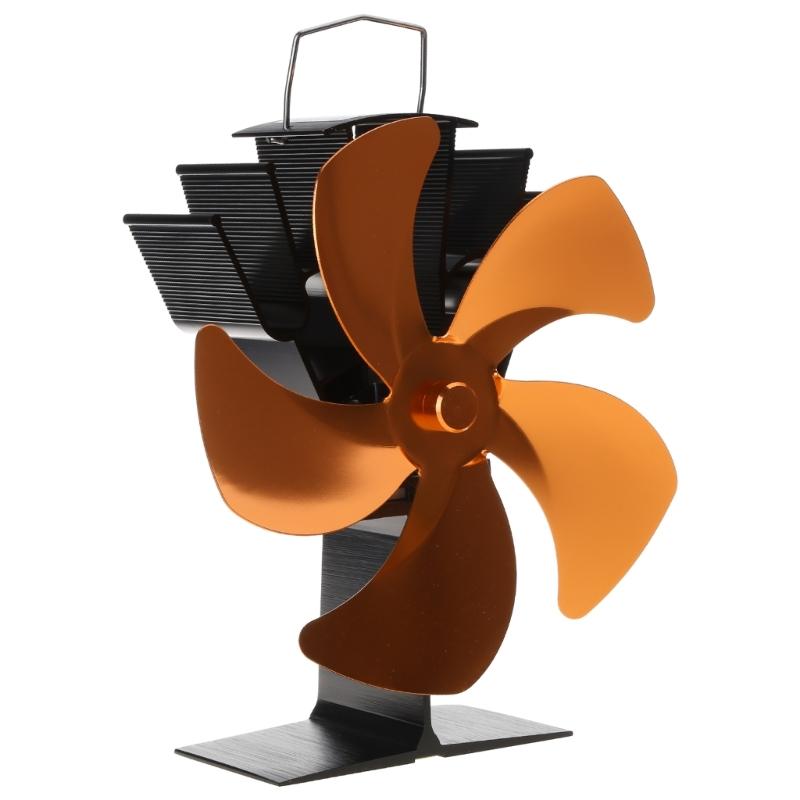 5 Blades Efficient Wood Stove Fan Wood-burning Real Fire Fireplace Fan for Pellet Wood Log Burning Stove Home Black