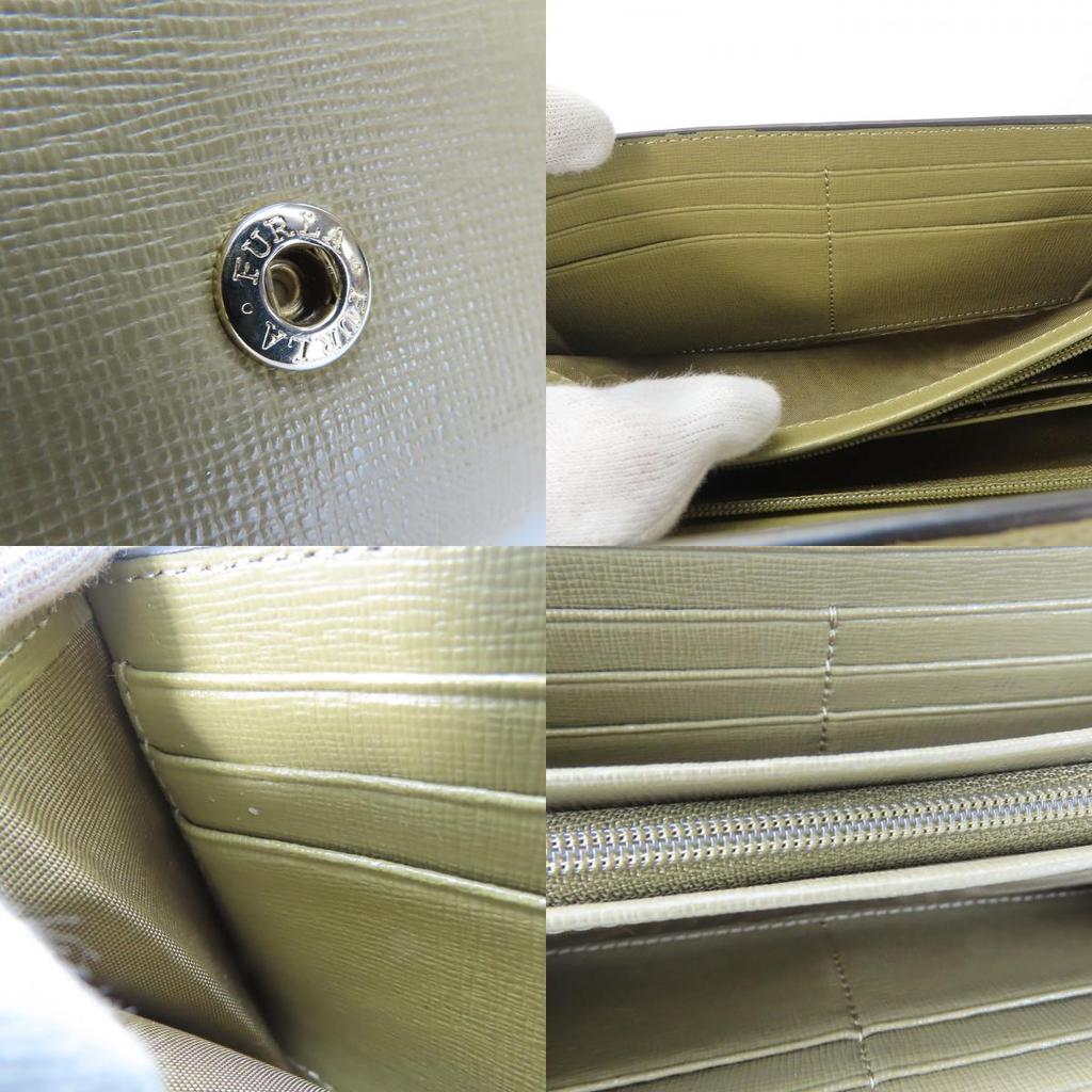 Used Furla Purse Leather Khaki Bifold Wallet