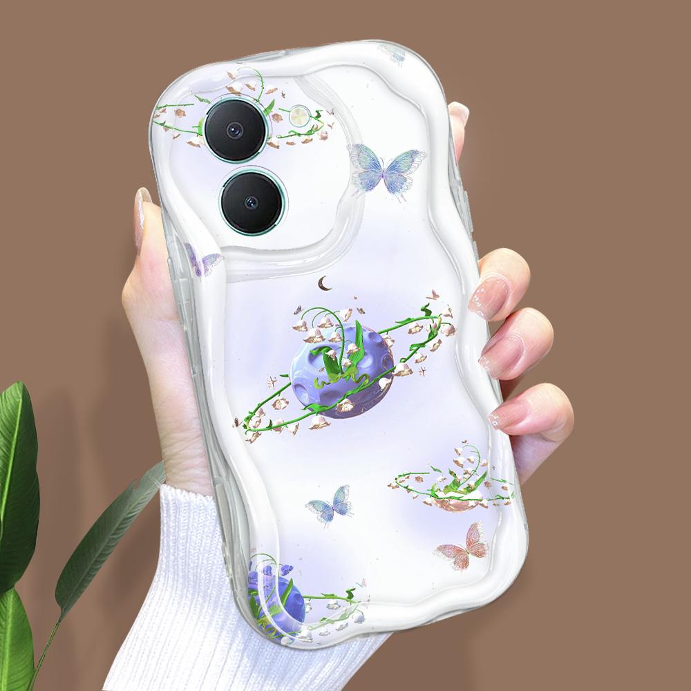 Милый мультяшный узор, кремовая текстура, мягкий силиконовый чехол с волнистыми краями, чехол для телефона для Vivo