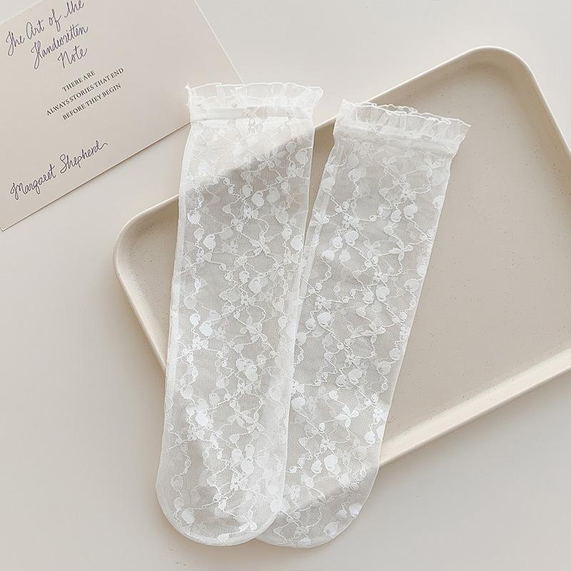 Korean Kids Girl Sock Retro Lace Ruffle Hollow Lovely Calf Sock for Children Girl Thin Breathable Frilly Princess Sock Kid Stuff