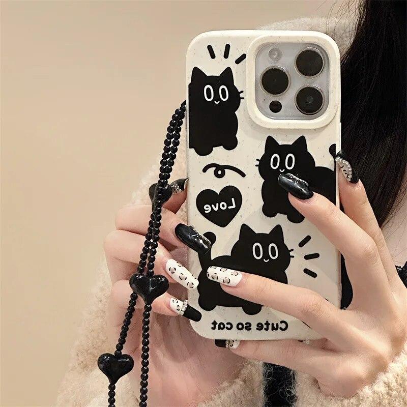 Чехол для телефона с рисунком черного кота для iPhone 15, чехол для iPhone 13 11 12 14 Pro Max XR XS X 7 8 Plus SE, мягкий силиконовый чехол из пшеничной соломы