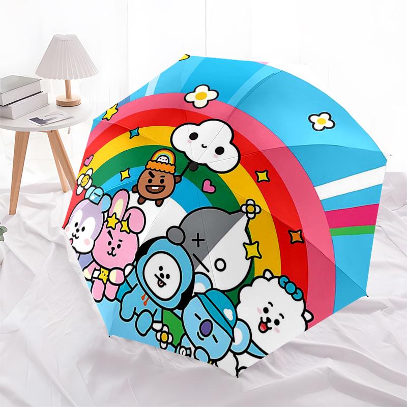 1pc BT21 Characters Outdoor Umbrella - Automatic Opening/Closing, Portable 3-Fold Design, 8-Rib Iron Frame - Perfect Gift for Fans, Travelers, Da