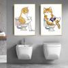 Toilet Cat Playing Mobile Phone Paper Poster Simple Pet Prints Canvas Painting Wall Art Pictures Home Bathroom Room Decoration