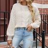Осень и зима 2024 года, новый свободный круглый вырез, жареное тесто, рукава-пузыри, однотонный вязаный свитер для женщин