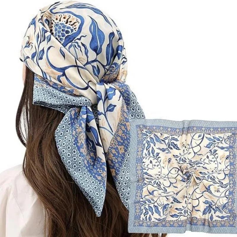 70cm Yellow Peony Imitation Silk Scarf for Women Thin Spring and Autumn Scarves Fashionable and Versatile Shawl Scarf Headscarf