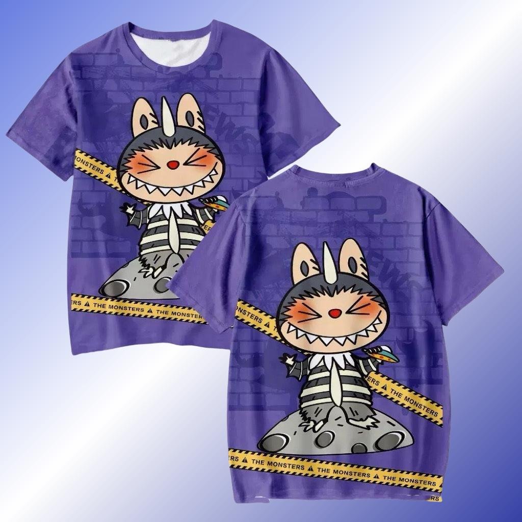 Футболки с 3D-принтом Labubu для детей, мультяшные футболки для мальчиков и девочек, парные футболки с коротким рукавом, детские футболки в одном стиле для родителей и детей