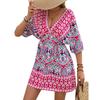 Summer Batwing Sleeve Sweetheart Pleated Dress Mini Dress Women Sexy V-neck Loose Beach Sundress Graphic Printed Elegant Dresses