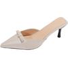 Pointed Head Thin Heel Slippers High Heel Temperament Bow Bag Head Half Drag Women's Shoes European and American Large Size Slippers Women's Shoes