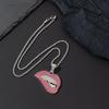 Pink Lip Diamond Tooth Pendant Necklace Men European American Exaggerated Domineering Hip Hop Alloy Personalized Street Trend Neck Jewelry Gift