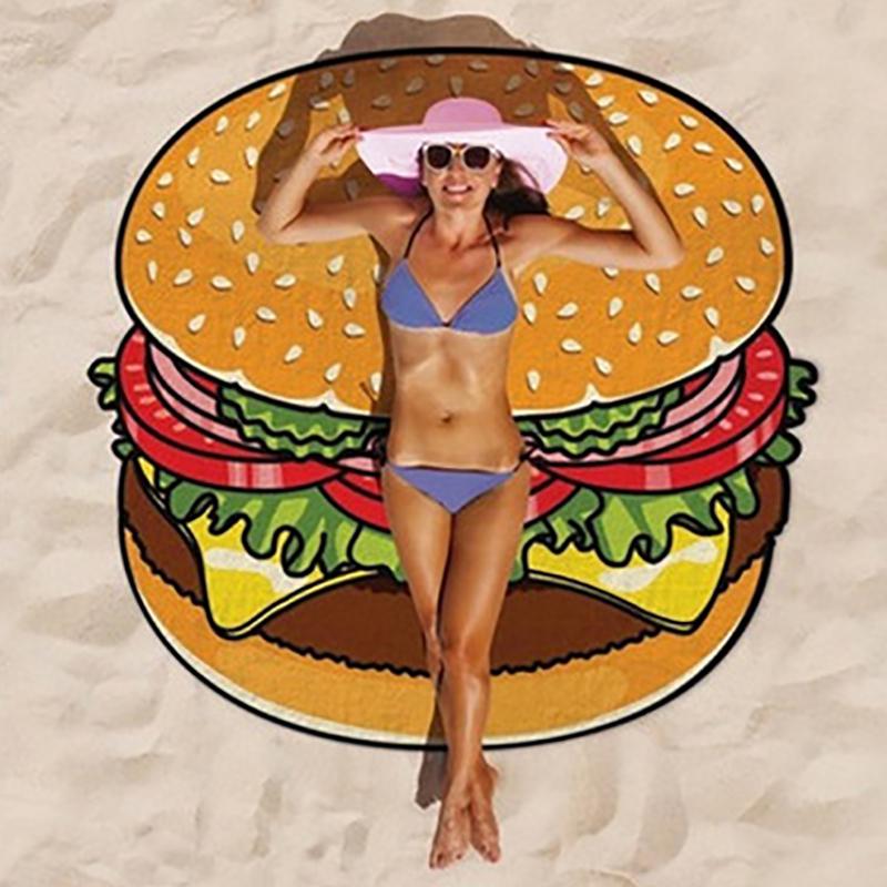 Round 3D Cute Food Pattern Printed Beach Towel Multi-Purpose Chiffon Towel Sunscreen Shawl Scarf