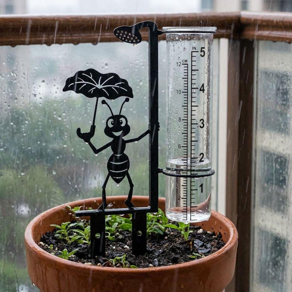Rustproof Outdoor Glass Tube Rain Gauge Iron Art Glass Rain Measuring Tube Outdoor Garden