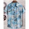 Мужская рубашка светло-голубого цвета с тропическим цветочным принтом, с короткими рукавами и застежкой на пуговицы, повседневный гавайский стиль