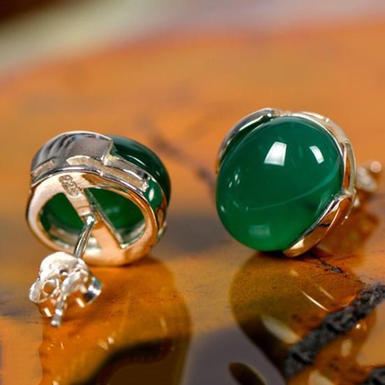 Женские серьги-гвоздики с натуральным зеленым агатом, инкрустированные позолоченным камнем, ювелирное изделие в подарок