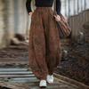 Women Vintage Print Floral Winter Pants Elastic Waist Pockets Trousers Warm Bloomers Pants