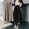 Women's Black Elastic High-Waist Slimming A-Line Umbrella Midi Skirt - Classic Flared Silhouette for All Occasions