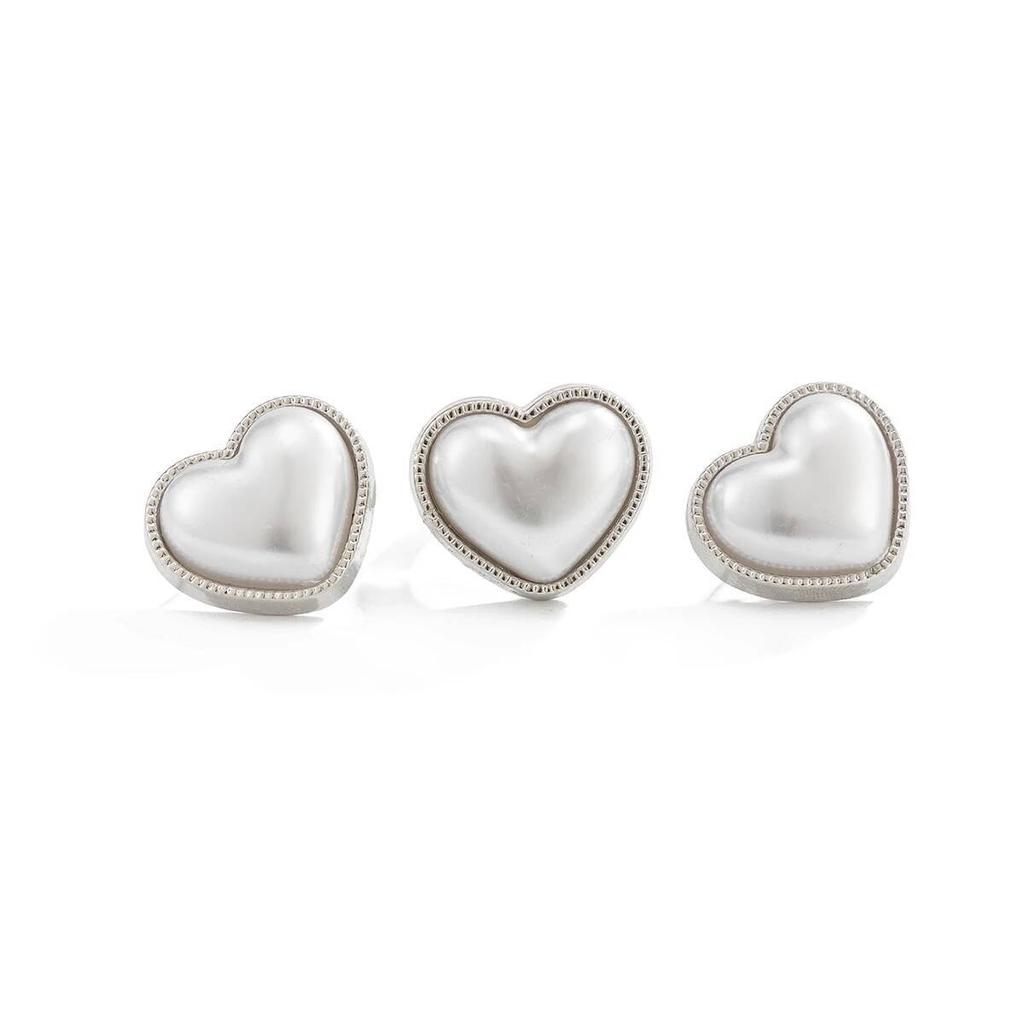 Salircon Simple Romantic Heart Imitation Pearl Open Ring Stud Earrings Women Fashion Jewelry Set Elegant Valentine's Day Gifts