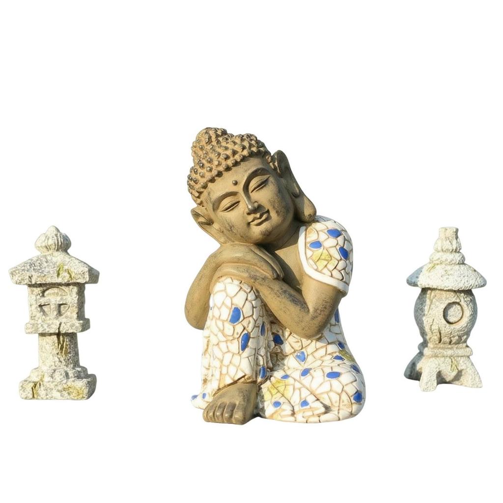 Garden Ornament with Mosaic Finish Meditative Style Mini Buddha Statue Stone