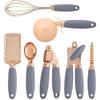 Набор кухонных гаджетов из 7 предметов, посуда из нержавеющей стали с медным покрытием и мягкими на ощупь синими ручками, кухонные инструменты (Серый, 7)