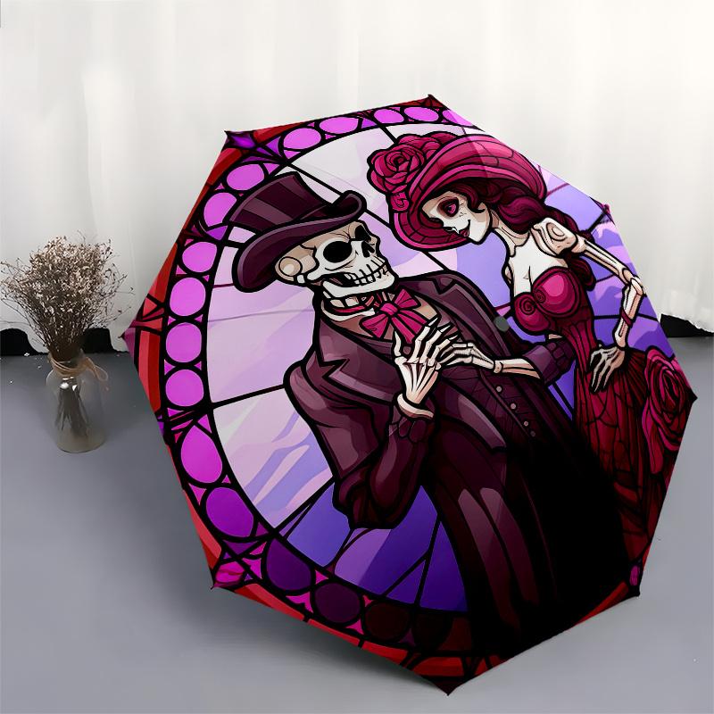 Day of the Dead Halloween or Christmas Tree Decoration Umbrella - Cute Umbrella with Cute Design, Portable 3-Fold Compa