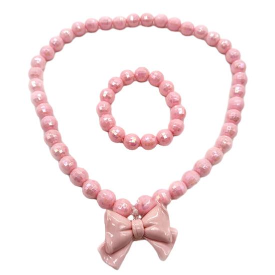 1 Set Princess Gift Necklace Bracelet Set Adorable Bow Candy Color Eco-friendly Bow Necklace for Girls