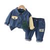 Autumn Boys' Trendy Korean Long Sleeve Denim Two-Piece Suit for Kids