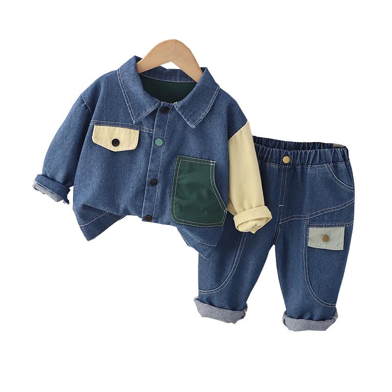 Autumn Boys' Trendy Korean Long Sleeve Denim Two-Piece Suit for Kids