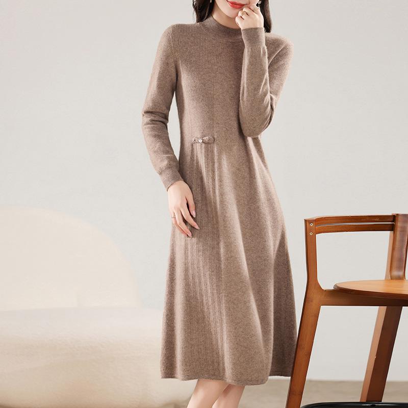 Women's Cashmere Dress Qinghe Cashmere 30% Cashmere 70% Wool Autumn and Winter Cashmere Skirt Soft and Warm