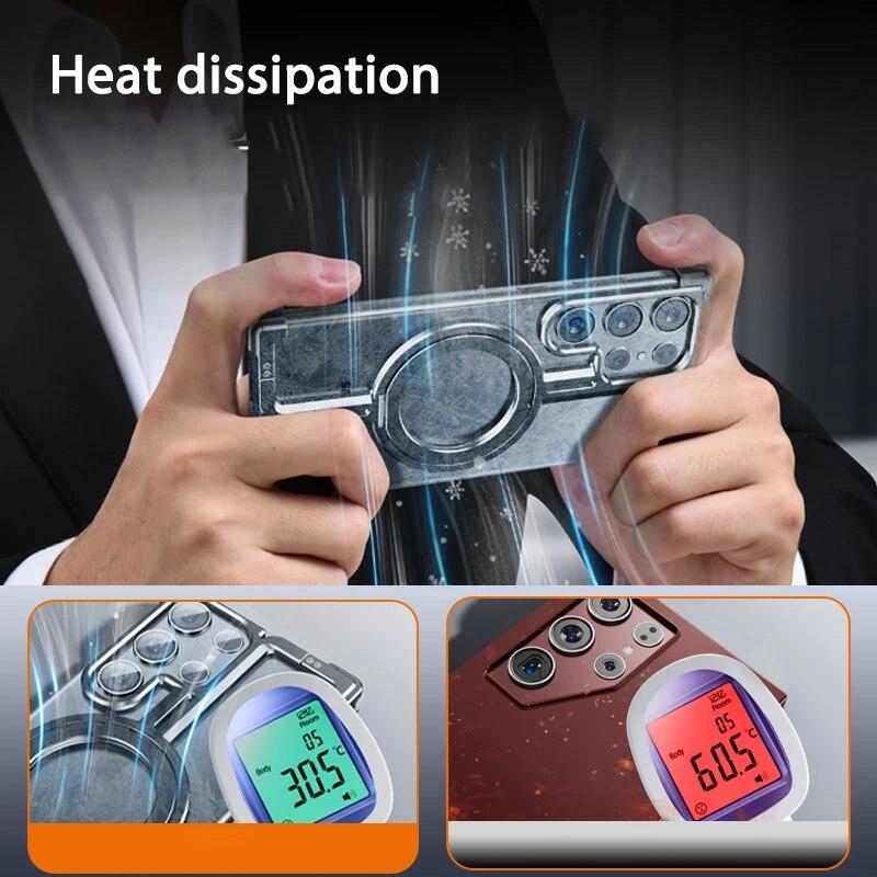 Роскошный магнитный металлический чехол Magsafe без оправы для телефона с подставкой для Samsung Galaxy S24 Ultra 24 Plus, металлический чехол из алюминиевого сплава для iphone 15 14 13 12 Pro Max