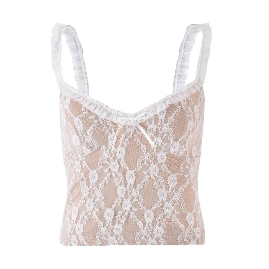 Женские сексуальные кружевные майки-слинги с низкой талией без рукавов, короткие топы, однотонные прозрачные кружевные майки с вышивкой