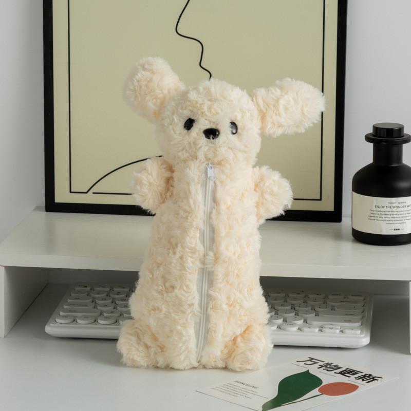 Плюшевый чехол для хранения для девочек большой вместимости, мультяшный пенал с изображением собаки для организации студенческих принадлежностей