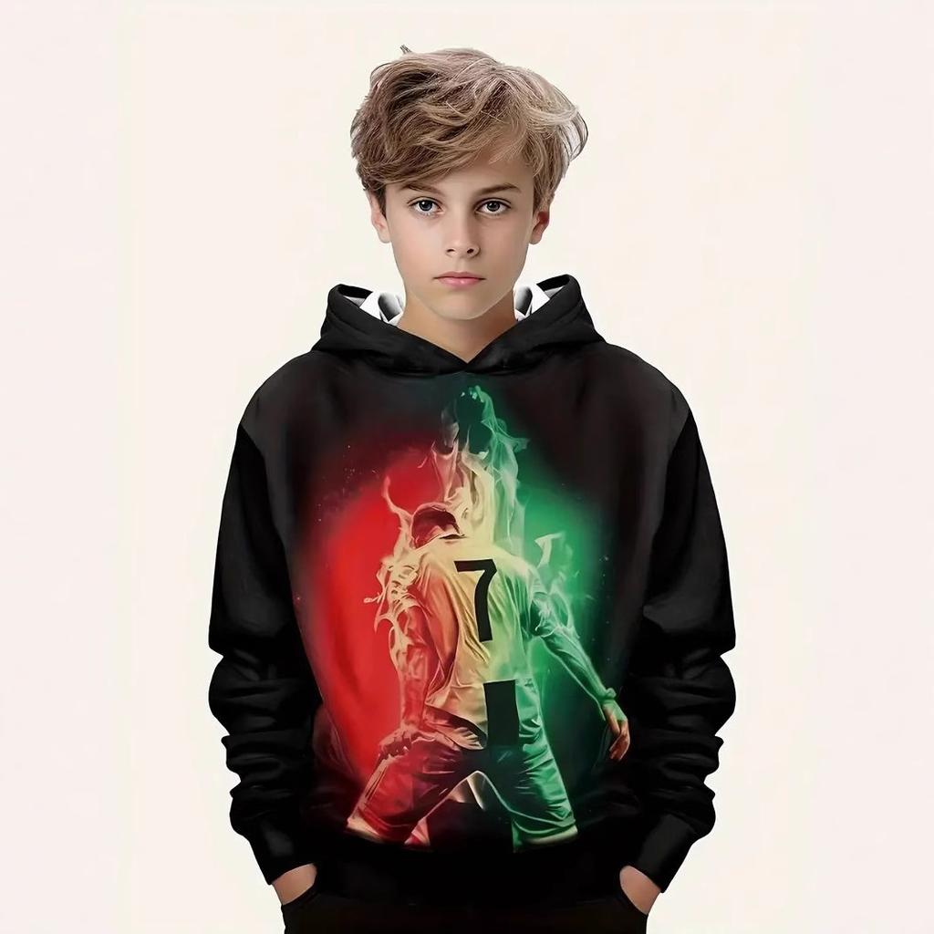 Autumn 3D Ball Games Printed Hoodies Fashionable Casual Sports Long Sleeved Children's Boy Hooded Sweatshirts