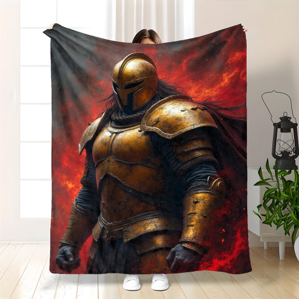 Mythical Warrior Flame Pattern Flannel printed blanket suitable for all seasons suitable for living room office sofa and travel