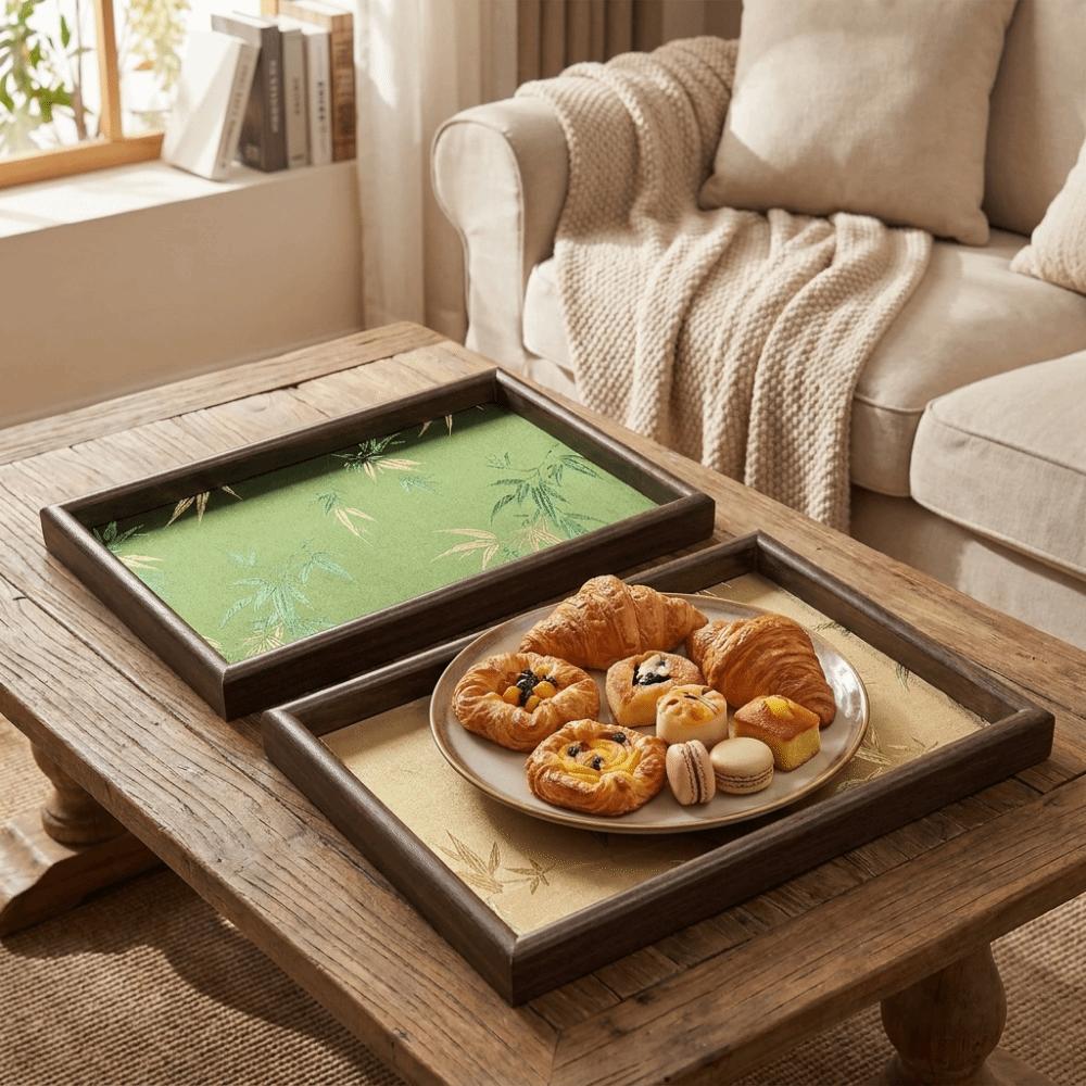 Chinese Style Bamboo Leaf Serving Tray Wooden Jewelry Storage Tray  Living Room