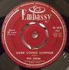 7-дюймовая пластинка DICK JORDAN Here Comes Summer 45WB352 Embassy 1959 UK Pop Б/у