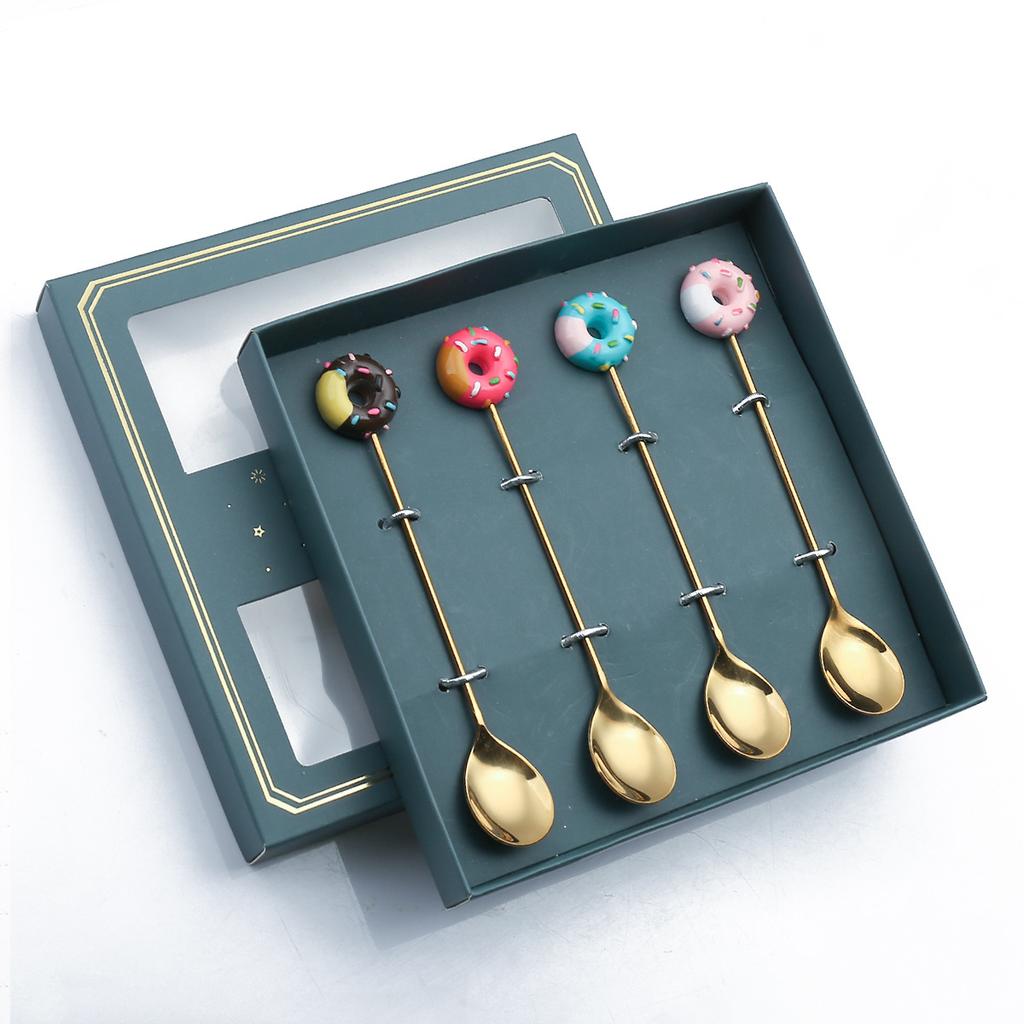 Leeseph Набор вилок и ложек для кофе из нержавеющей стали, маленькие чайные ложки для мини-пончиков, десерта, мороженого, чая, сахара, мешалки для подарка на Новый год