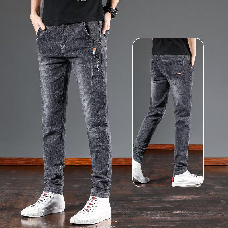 Мужские корейские джинсы слим фит стрейч - Модные повседневные летние длинные брюки